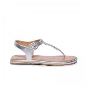 Bernardo Tucson T-Strap Flade Sandaler Dame Sølv | UNF3967MC