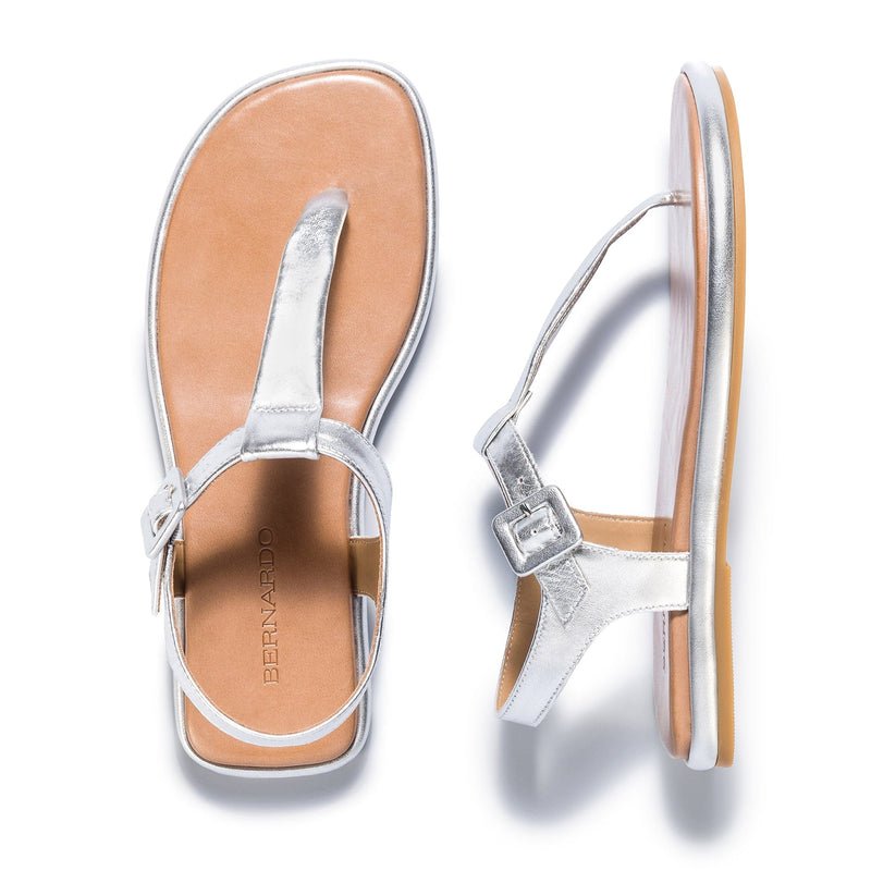 Bernardo Tucson T-Strap Flade Sandaler Dame Sølv | UNF3967MC